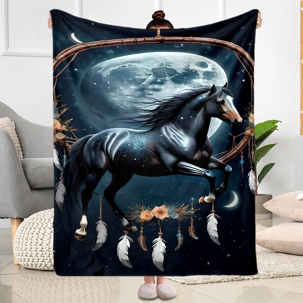 Horse Blanket Comfortable Perfect for Livingroom Seaside Sofa All-Season Use Modern Ideal Gift For Birthday Valentine'S Day