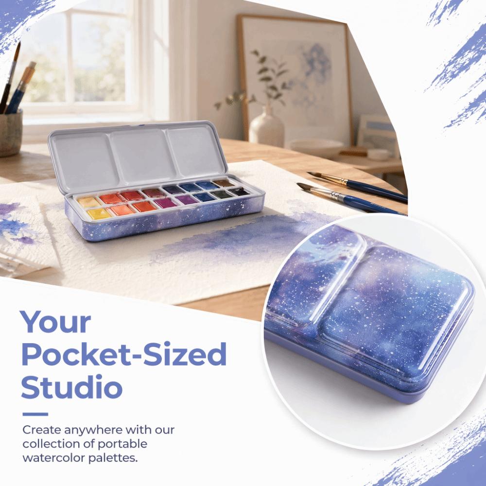 Metal Construction Watercolor Paint Box Small Size Folding Paint Box For Gouache Painting