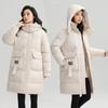 Padded clothes women's winter new hooded medium and long contrasting colors loose thickened padded jacket padded clothes women's trend
