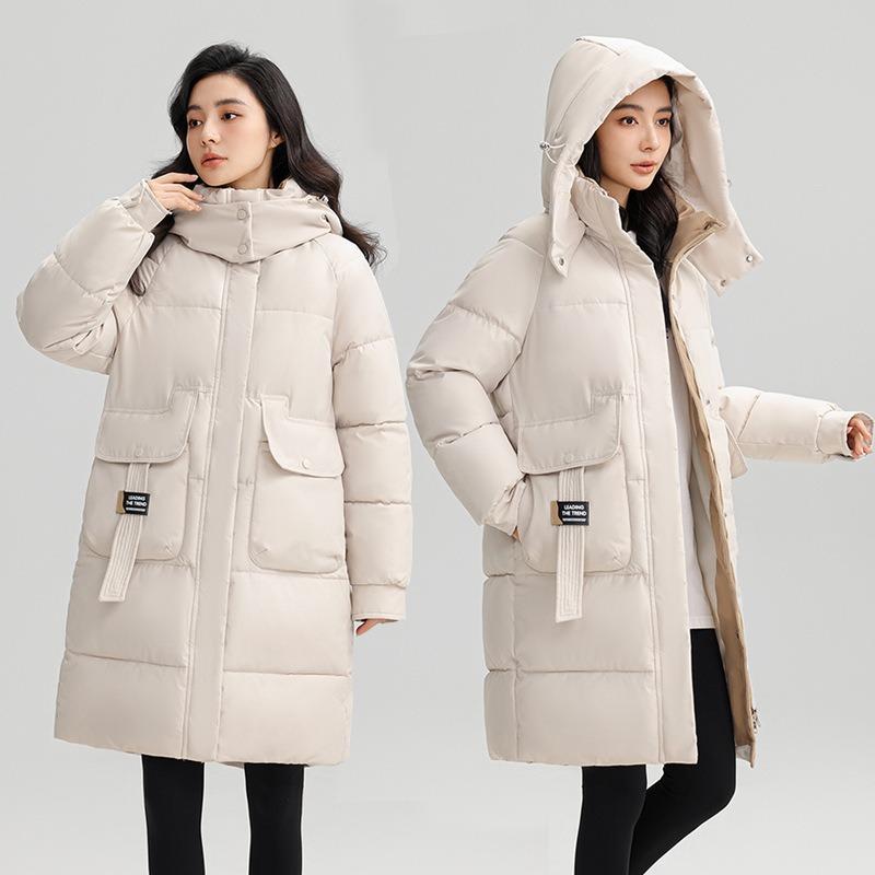 Padded clothes women's winter new hooded medium and long contrasting colors loose thickened padded jacket padded clothes women's trend