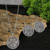 Vintage Boho Ethnic Jewelry Sets for Women Silver Hollow Filigree Round Feather Turquoise Pendant Necklace Earrings Set