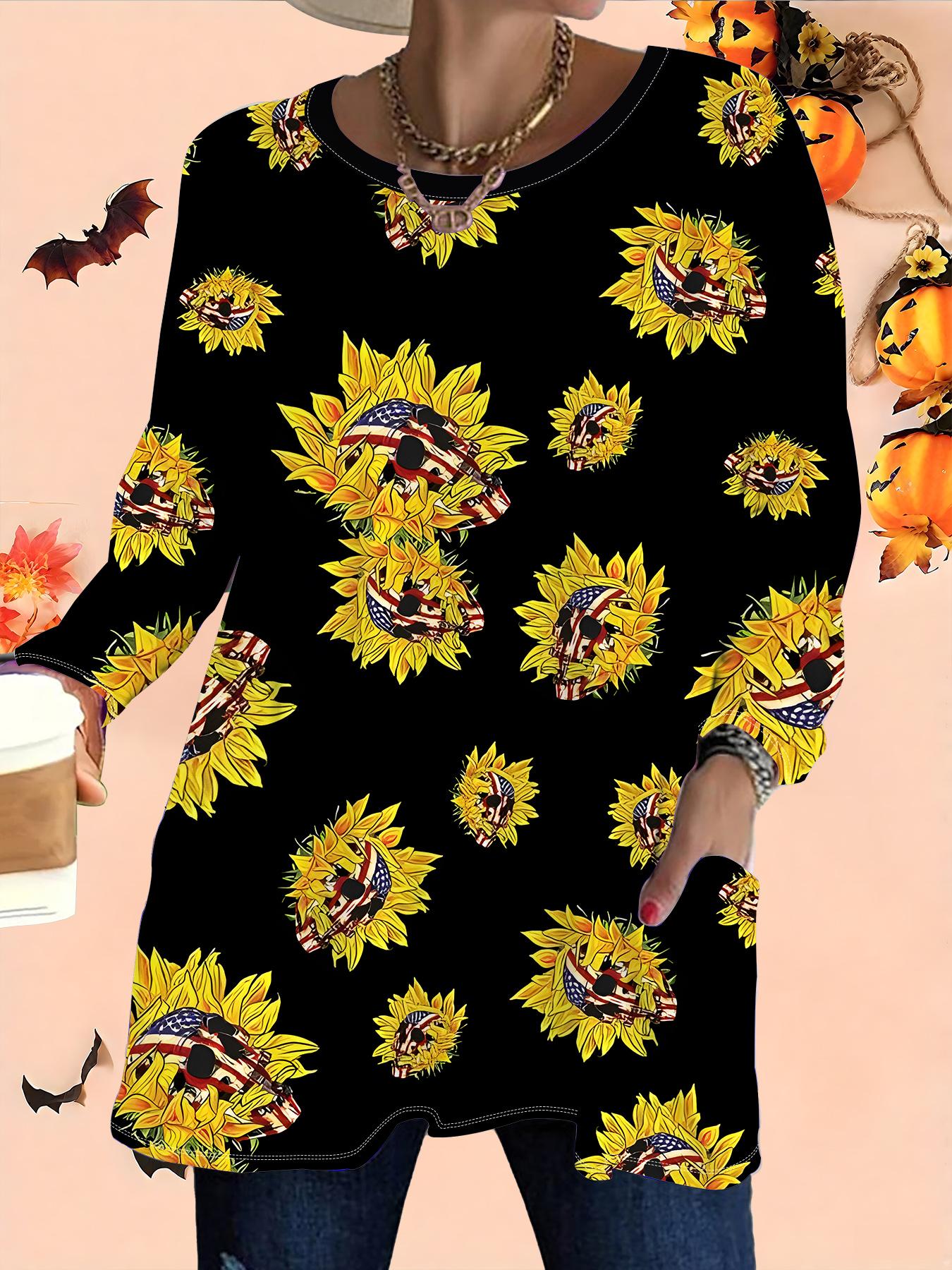 

2025 Осень Зима Новые Женские Топы Большого Размера, Модные Футболки с 3D-принтом на Хэллоуин с Круглым Вырезом и Длинным Рукавом 6XL жёлтый