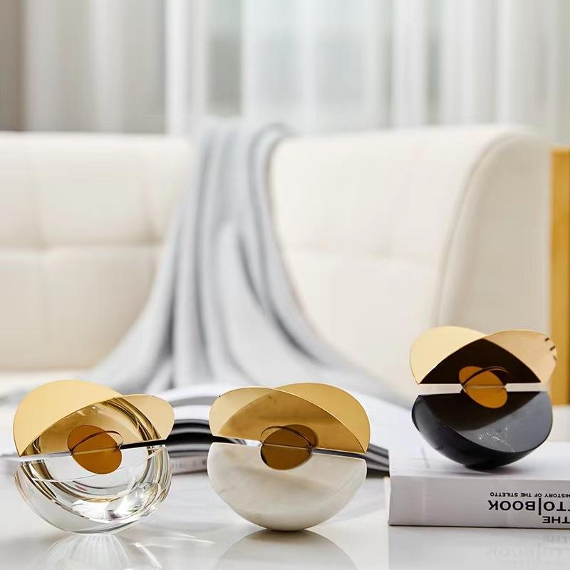 Geometric Crystal Marble Metal Decoration Metal Handicraft Hemicycle Decorative Figurines Home Decoration Accessories