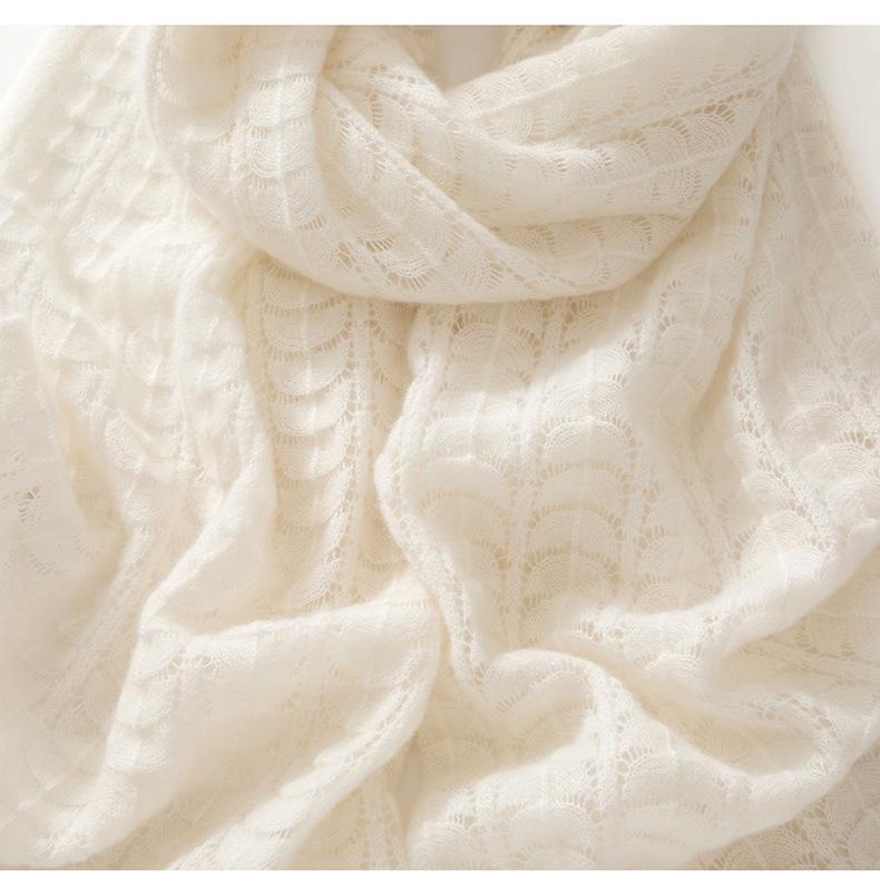 Women's 100% Pure Cashmere Hollow Knit Scarf - Solid Color & Warm