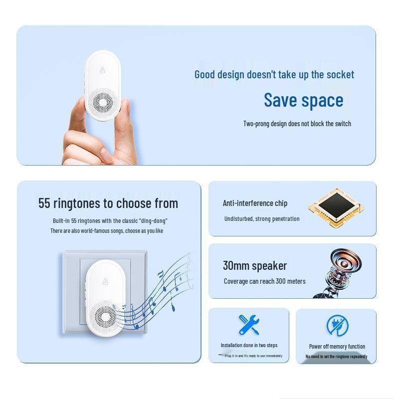 Wireless Smart Doorbell with Long-Range Remote Control and Large Volume for Elderly