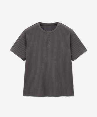MINAV Cotton Ribbed Henley Neck T-Shirt [Charcoal]