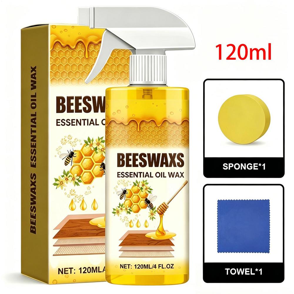 120ml Restorer Spray Wood Cleaner Spray Beeswax Wood Polishing Spray Furniture Scratch Repair Floor Seasoning Wax with Sponge 01