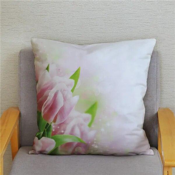 Tulip Flower Printed Pattern Cushion Cover for Home Living Room Sofa Decoration Waist Cushion Pillow Cover