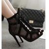 Women's New Black Mesh Shoes Cross Tie Fashionable High Sandals Woman Lace Up Open Toe Sexy Pumps Elegant Casual High Heels