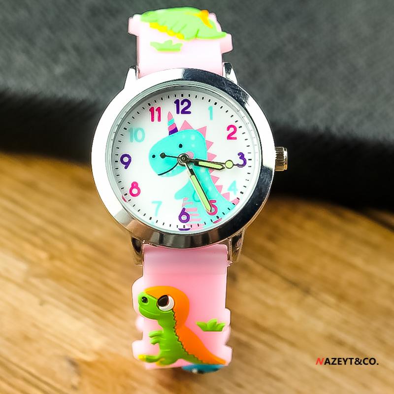 Fashionable 3D Silicone Dinosaur Quartz Watch for Kids - Cute Cartoon Animal Design