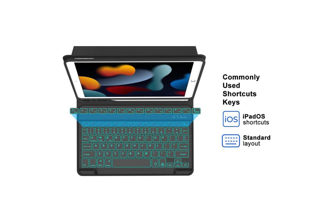 Compatible Protective Case with Seven-Color Backlit Detachable Bluetooth Keyboard for iPad Pro 11"/10.2", with Pen Slot.