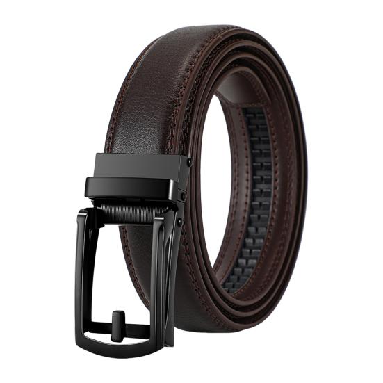 Men Belt Automatic Buckle Soft Simulated Leather Adjustable No Hole Belt with Fake Pin Design Quick Release Jeans Trousers Belt