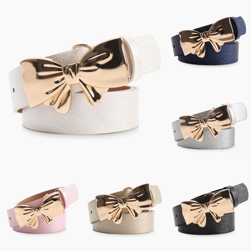 Metal Bow Knot Pu Leather Waist Belt Solid Color Waistband Women Gift Fashion