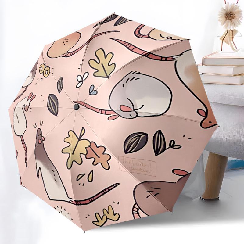 1pc Rat Pattern Automatic Folding Umbrella - Portable Collapsible Design, 8-Rib Iron Frame, Durable Fabric yy251125094