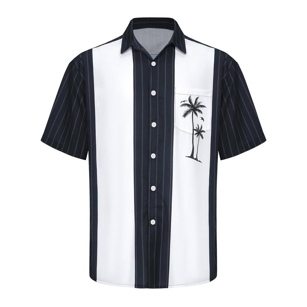 Hawaii-Hemd für Herren, Herren-Bowling-Hemden im Vintage-Stil, kurzärmelig, Sommer-Strandhemd
