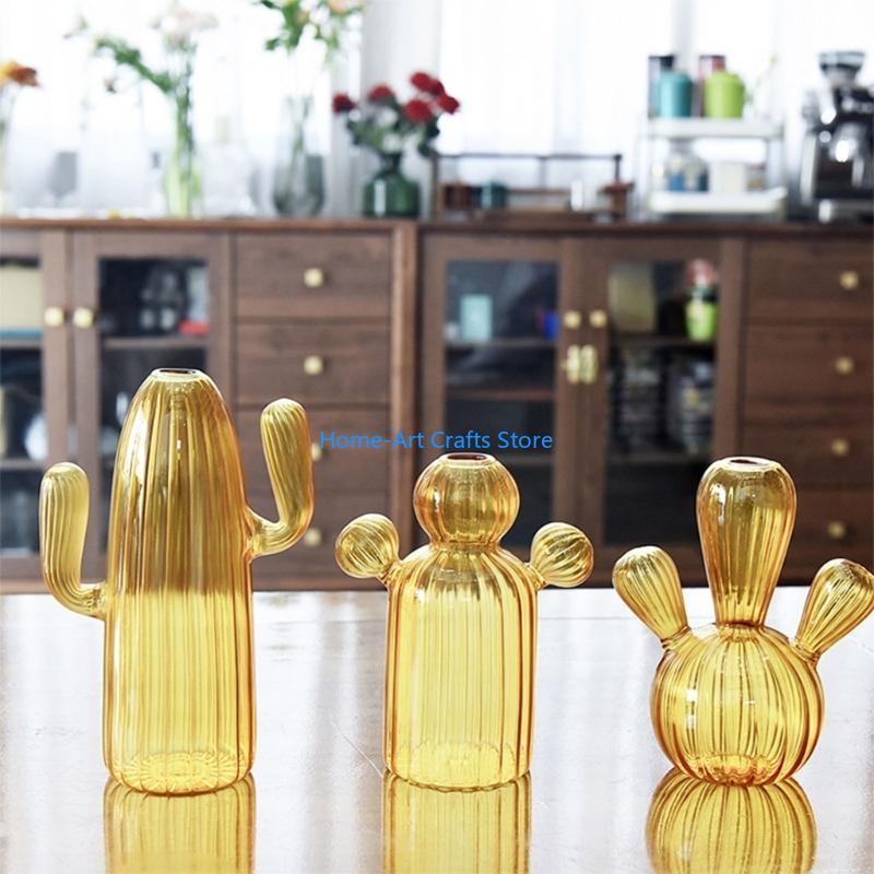 Y3NA Cactus Shaped Flower Vase Glass Pen Bottle Flower Arrangement Home Decorations