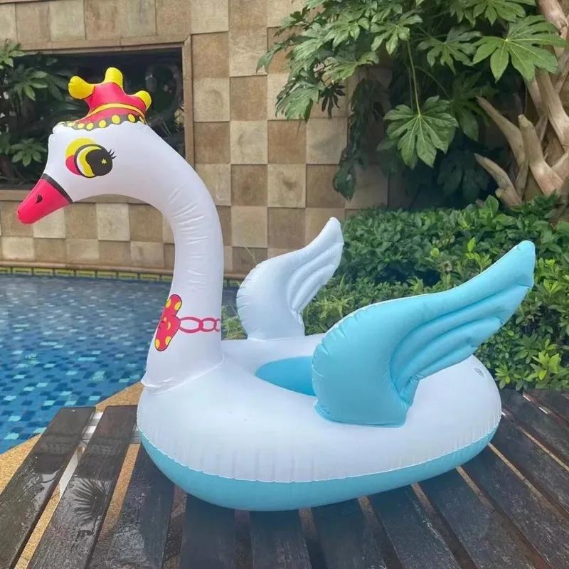 Summer children's inflatable swimming toy cartoon crown swan swimming floating chair outdoor water toy baby PVC inflatable toy