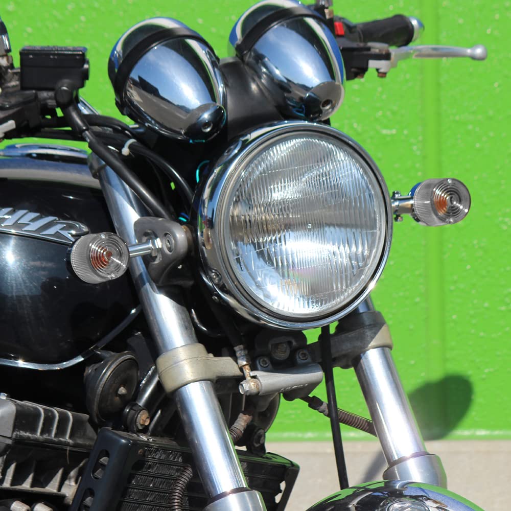 Universal Round European Turn Signal, Clear M10 x 73 mm Aluminum Mounting Stays Included, Set of 2