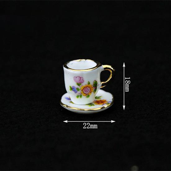 European Miniature Flower Ceramic Teapot Cup Set Dollhouse Pretend Play Toy