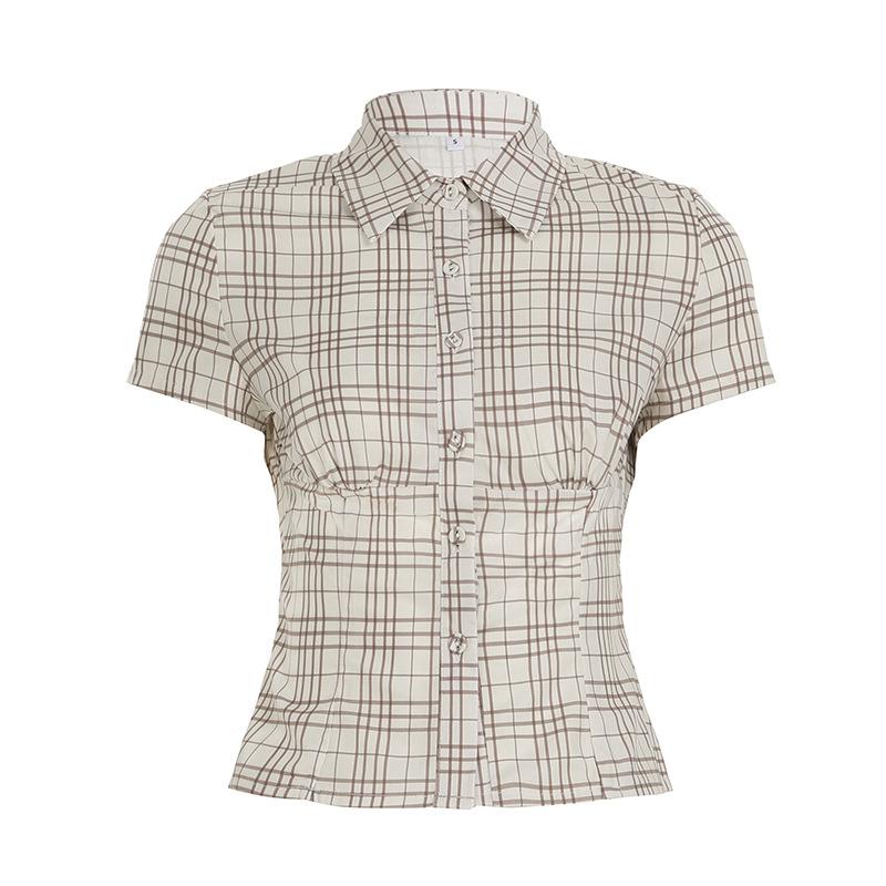 

College Style Woven Shirt Style Waist Button Cardigan Professional Women s s Top Breathable Fabric Comfortable Wear Practical Daily Use L коричневий