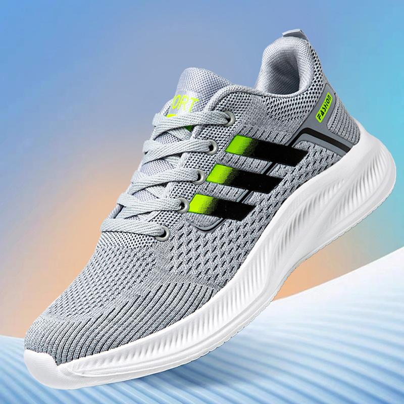 Lightweight fly-woven sports shoes autumn versatile breathable casual shoes flat heel old walking shoes men
