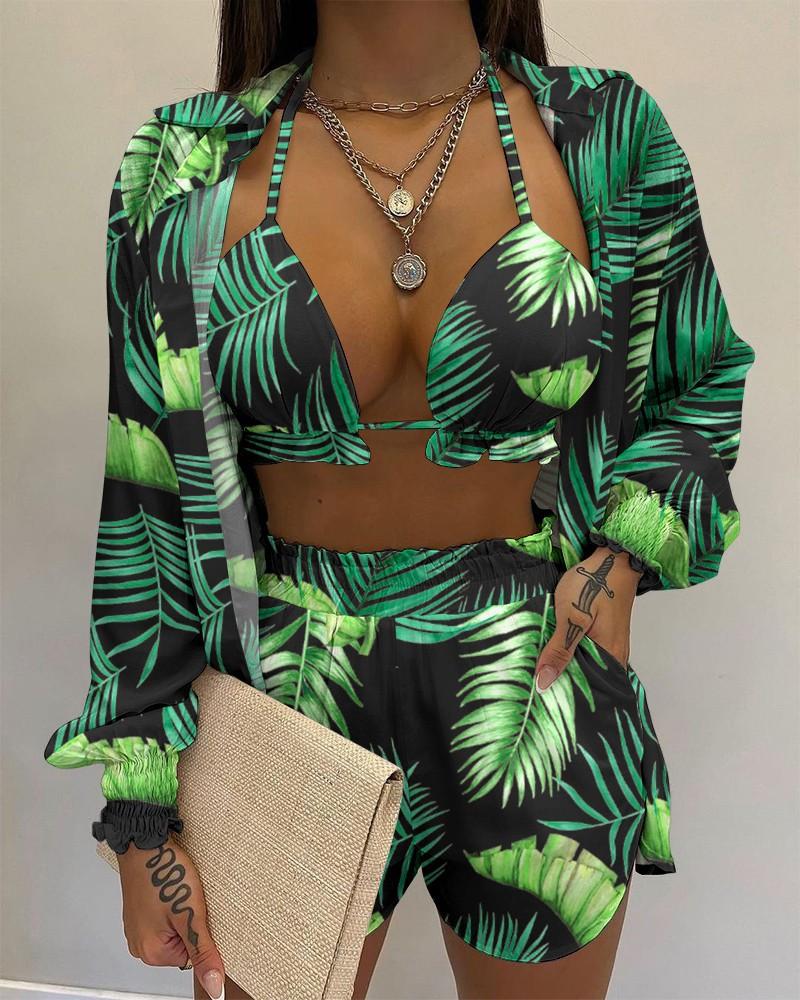 2025 Sexy Swimsuit Summer Fashion Solid Color Printing 3 Piece Suit Women