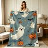 Soft Warm Flannel Halloween Ghost Pumpkin Print Blanket Suitable for Sofa Bed Office Couch All Season Cozy Throw Blanket for Home Living Room Decor