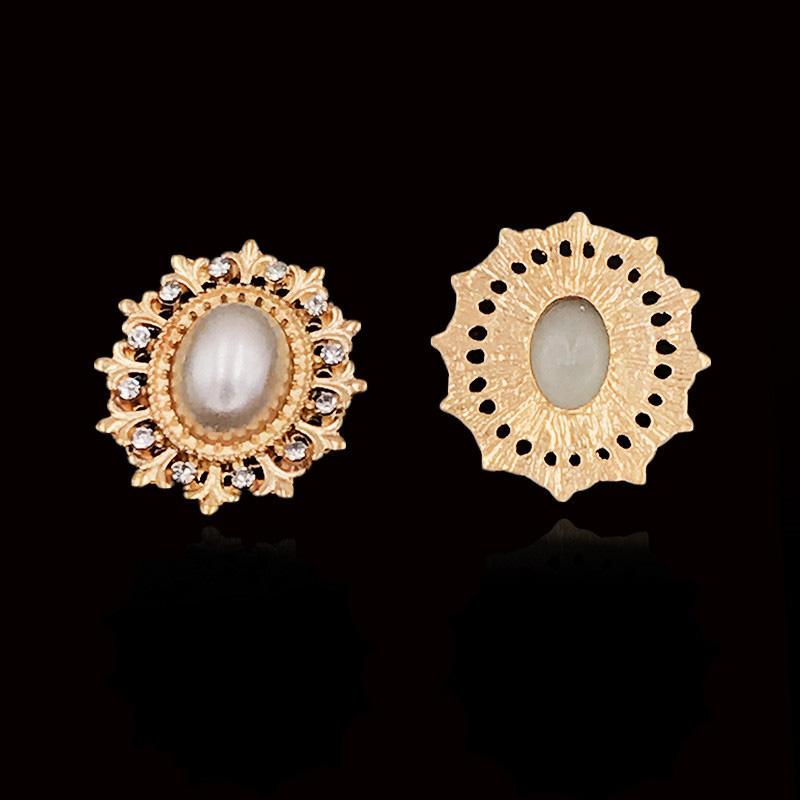 Engood 100Pcs Rhinestone Pearl Oval Buttons Sewing Trim & Embellishment Craft Buckle for DIY Bridal Bouquet Hair Ornaments Decor