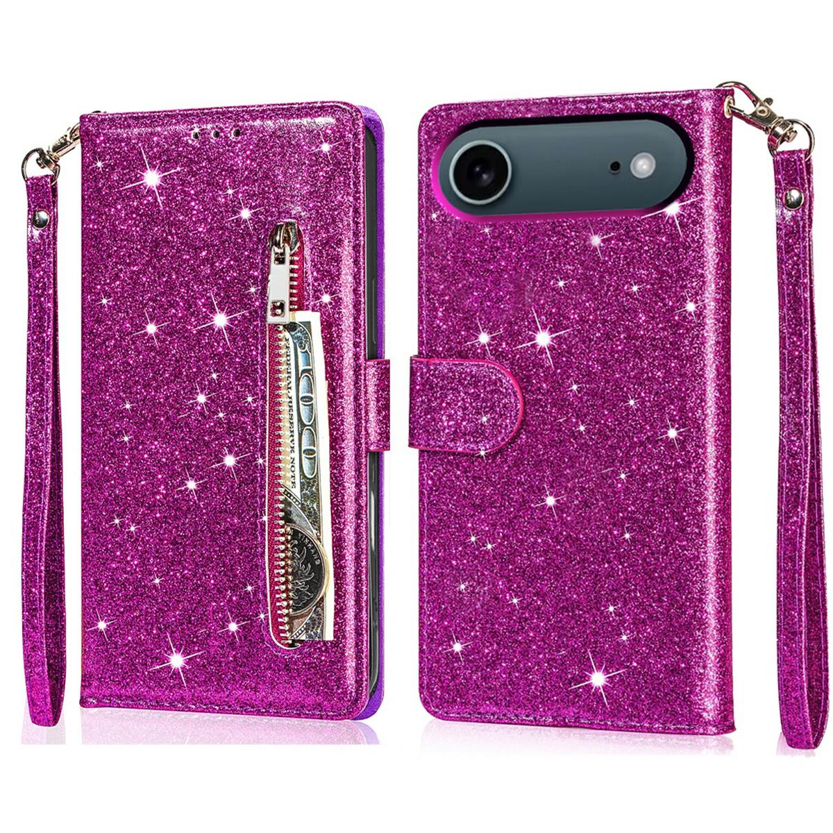 For iPhone Air Stand Case Glitter Phone Leather Cover Zipper Pocket A