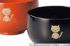 J-kitchens Cat Soup Bowls, Black and Vermilion (2 bowls), 9.2cm, Hand-painted Lacquer, Made in Japan