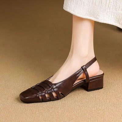 Sandálias de Verão Femininas da Moda Tira de Couro Luxuosa Sandálias Romanas Trançadas Fivela de Tornozelo da Moda Salto Largo Sapatos Femininos Sandalias De Mujer