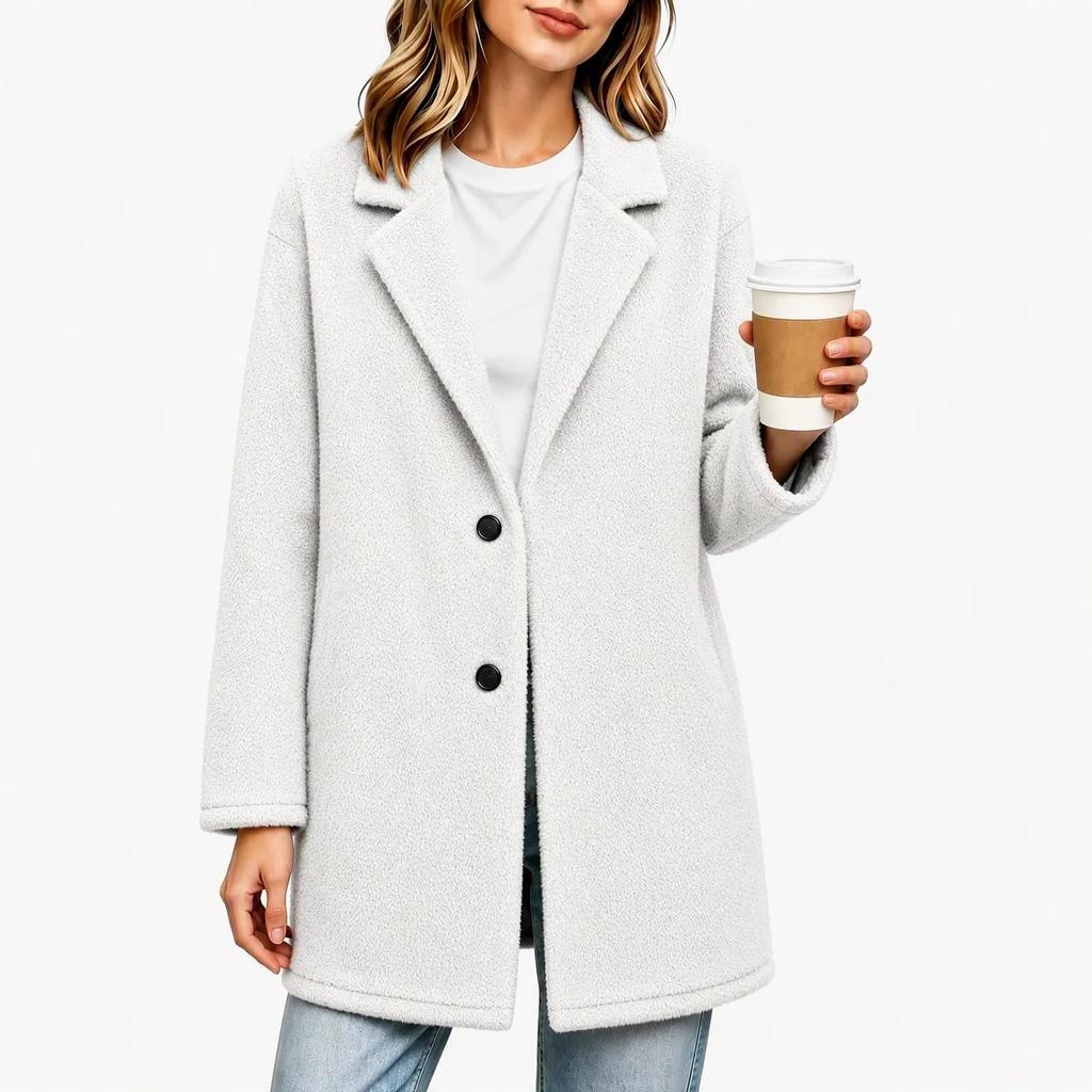 Women's Casual Mid-Length Overcoat with Turn-Down Collar for Everyday Wear