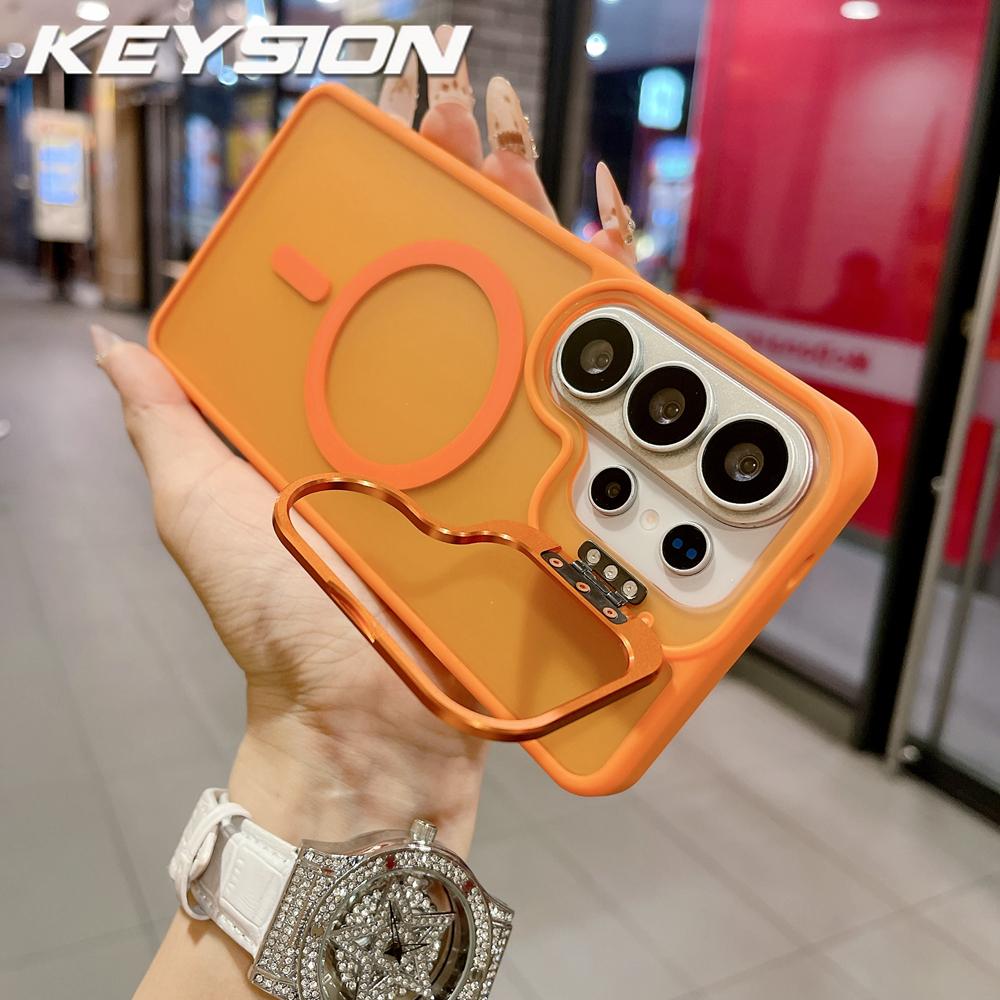 

KEYSION Metal Lens Stand Phone Case for MagSafe for Samsung Galaxy S26 Ultra 5G S26+ Magnetic Transparent Matte Shockproof Cover for Galaxy S26 Ultra