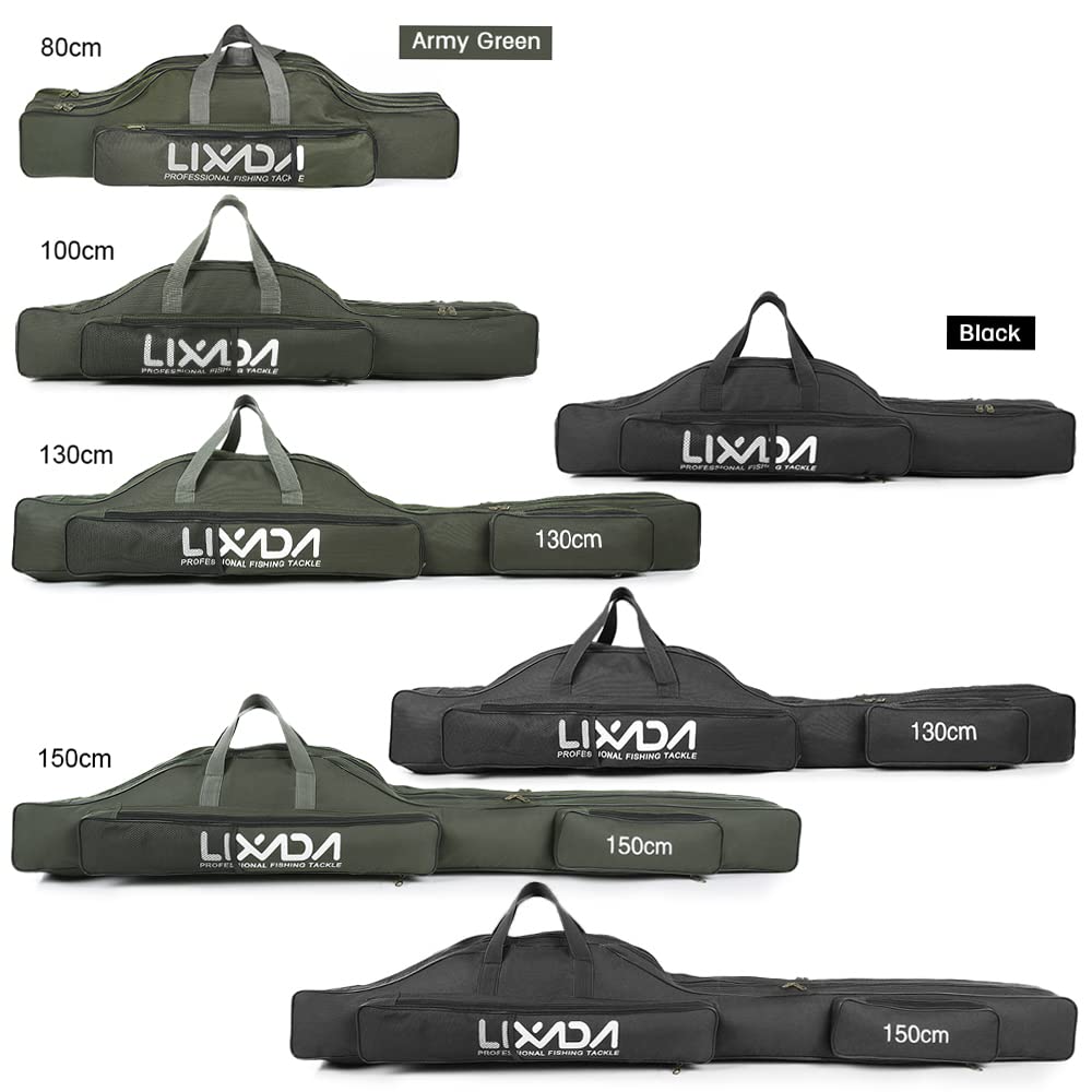 Lixada Portable Fishing Rod Case, Fishing Bag, Fishing Rod Storage Bag, Tackle Bag, 80/100/130/150/170/190cm, Army Green