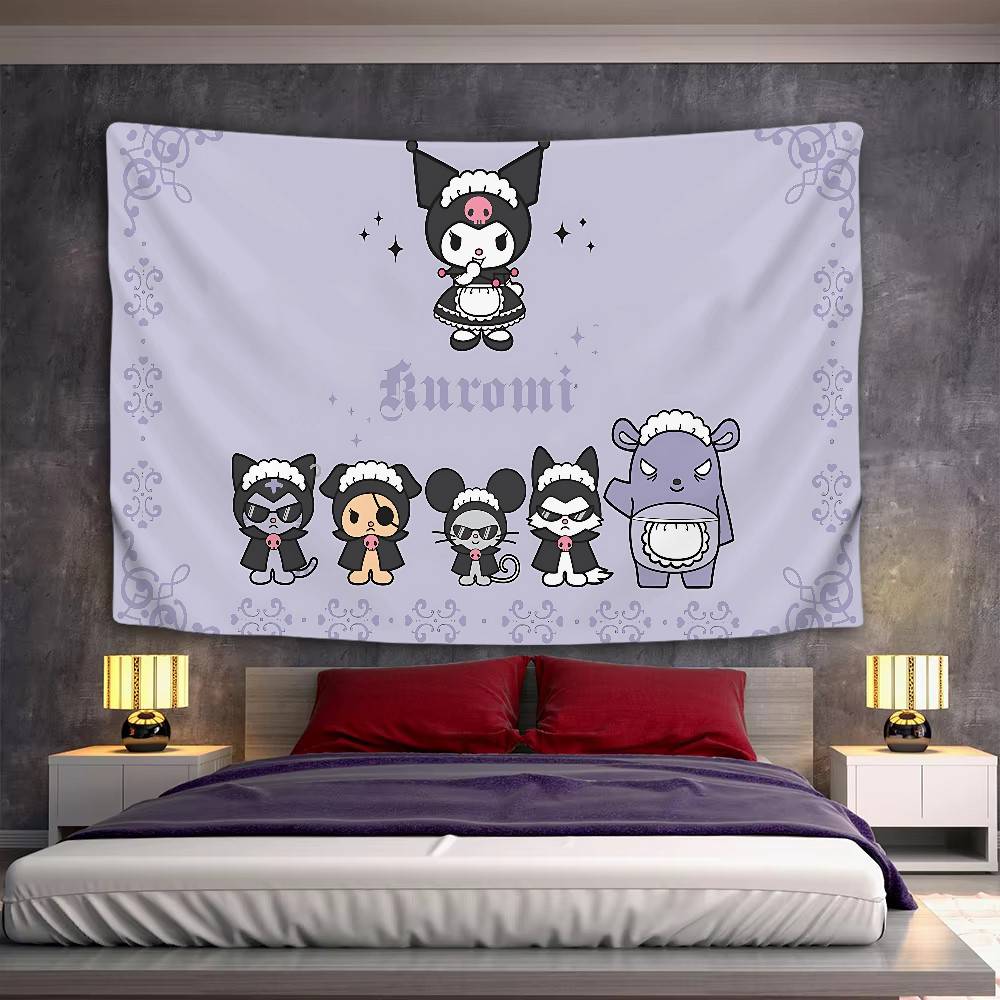 Cute KKuromi Tapestry Wall Hanging Tapestry Art Deco Blanket Curtain Hanging At Home Bedroom Living Room Decor