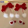 Red Velvet Bow Hairpins for Princess Girl Cute Pompom Heart Kids Autumn Winter Hair Clips Korean Sweet Clips New Year Headwear
