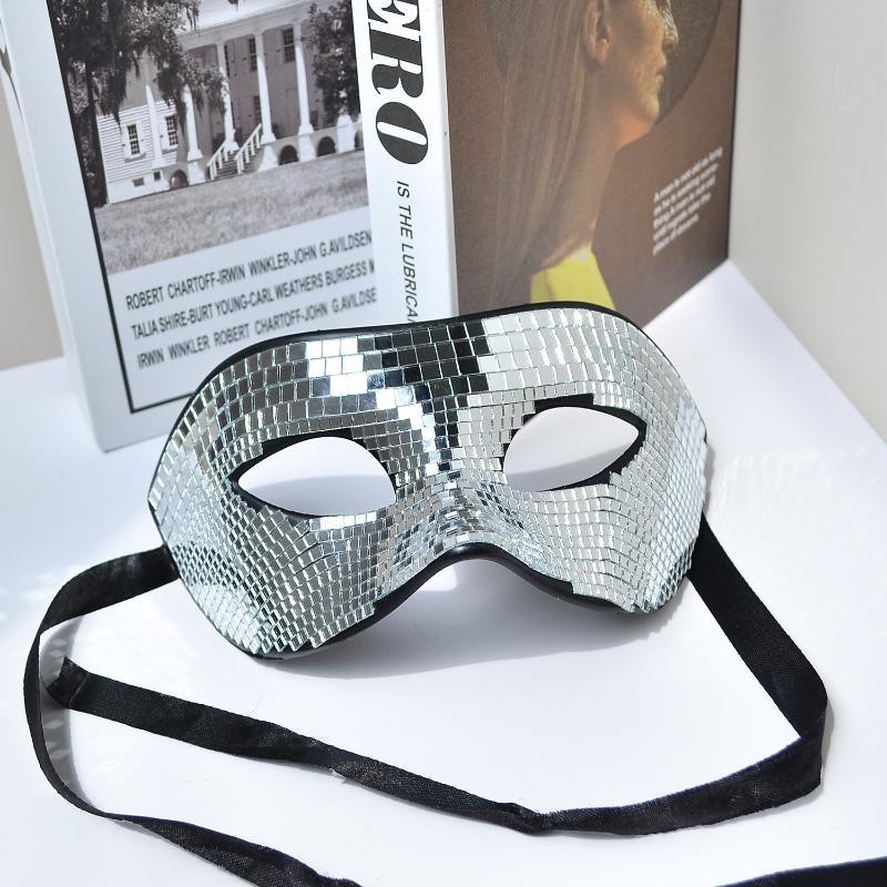 Disco Bright Ball Glitter Face Mask Mirror Eye Covers Silver Masquerade Mask Party Props Eye Mask For Women Men Party Prom