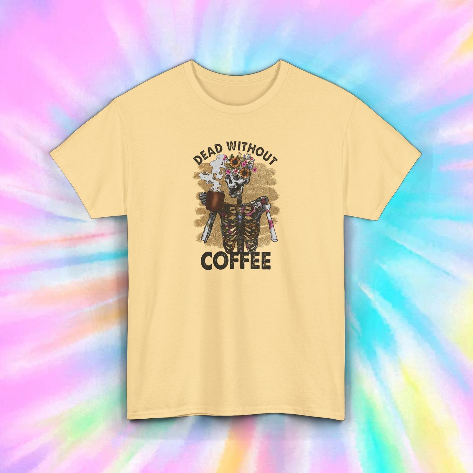 Dead Without Coffee Skeleton Floral Leopard Graphic T-Shirt S-5XL XXXXL