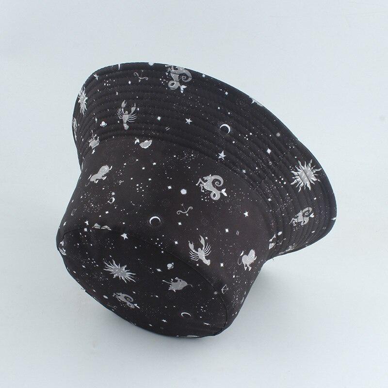 Unisex Constellation Stars Print Bucket Hat Cap Odwracalna Street Bucket Hat Letnie kapelusze przeciwsłoneczne dla kobiet i mężczyzn