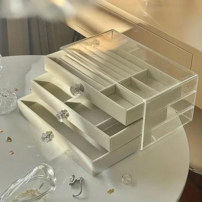 3-Tier Dust-Proof Acrylic Jewelry Organizer Box, Elegant Modern Rectangular Tabletop Display Case Jewelry Boxes and Packaging