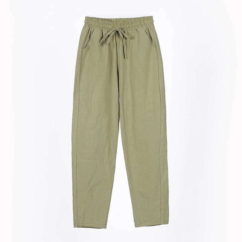 Women's Summer Loose Thin Section Leisure Cotton Linen Harem Trousers Solid Colour Mid-waist Nine Radish Trousers