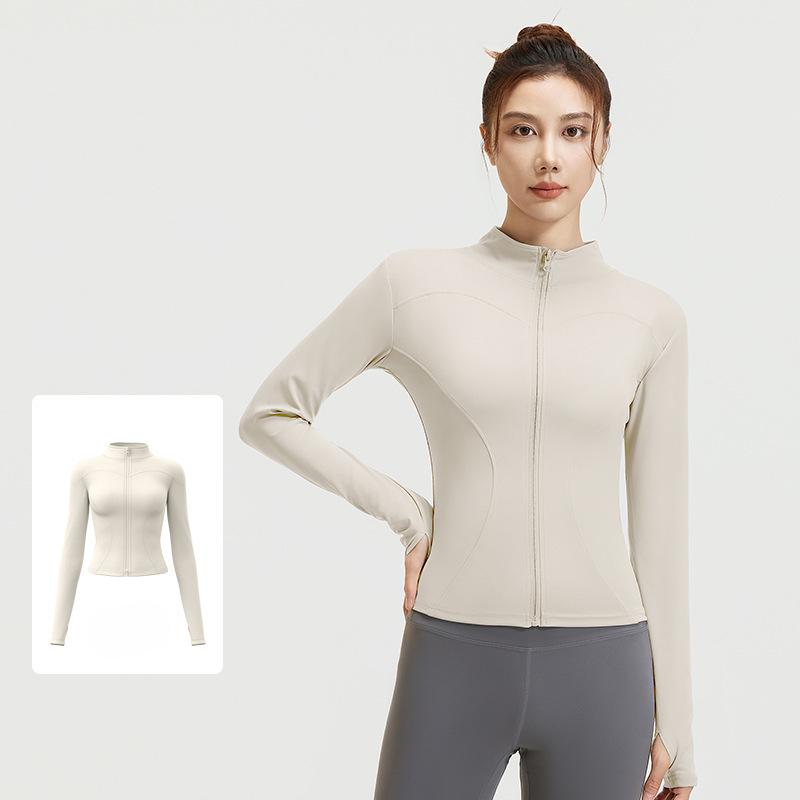 Women Running Zipper Sportswear Skinny elasticity Solid Colour Long Sleeve Fitness Breathable Yoga coat