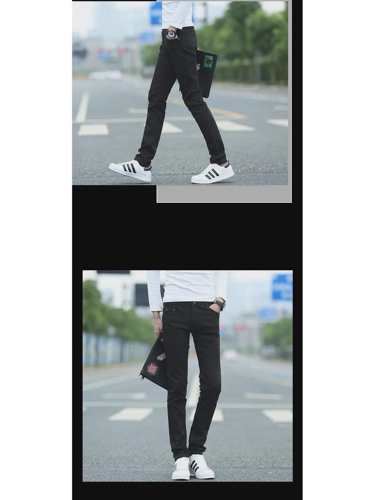 Pánské podzimní skinny džíny s velurovou podšívkou - Slim střih, trend korejského stylu