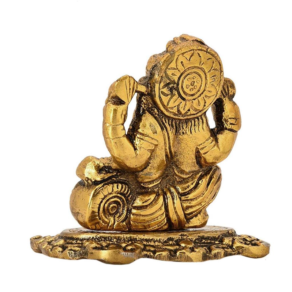 Designer Metal Lord Ganesha Statue Golden Brass Hindu God Ganesh Ganpati Sitting Idol Blessing Ganpati Sculpture for Home