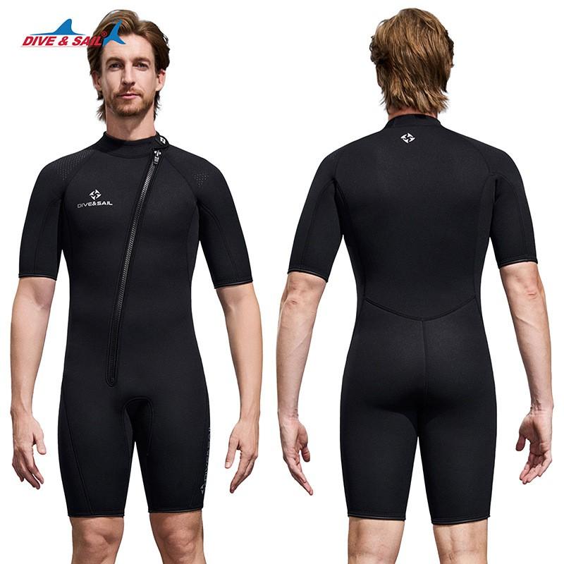 Diving Suit Men's 2MM Front Open Short Sleeve Warm Women's One-piece Snorkeling Surfing Swimsuit Shorts