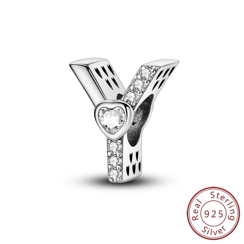 New 925 Silver Charm Beads 26 Letter Alphabet A-Z Charm Fit Original Charms Bracelet DIY Birthday Jewelry Gift Making