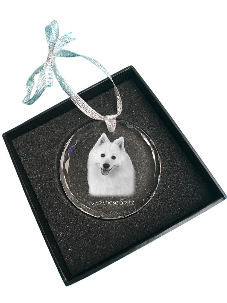Japanese Spitz, Nihon Supittsu - crystal bauble with a photo, dog photo in crystal, personalized Christmas tree ornament by Art-Dog brand