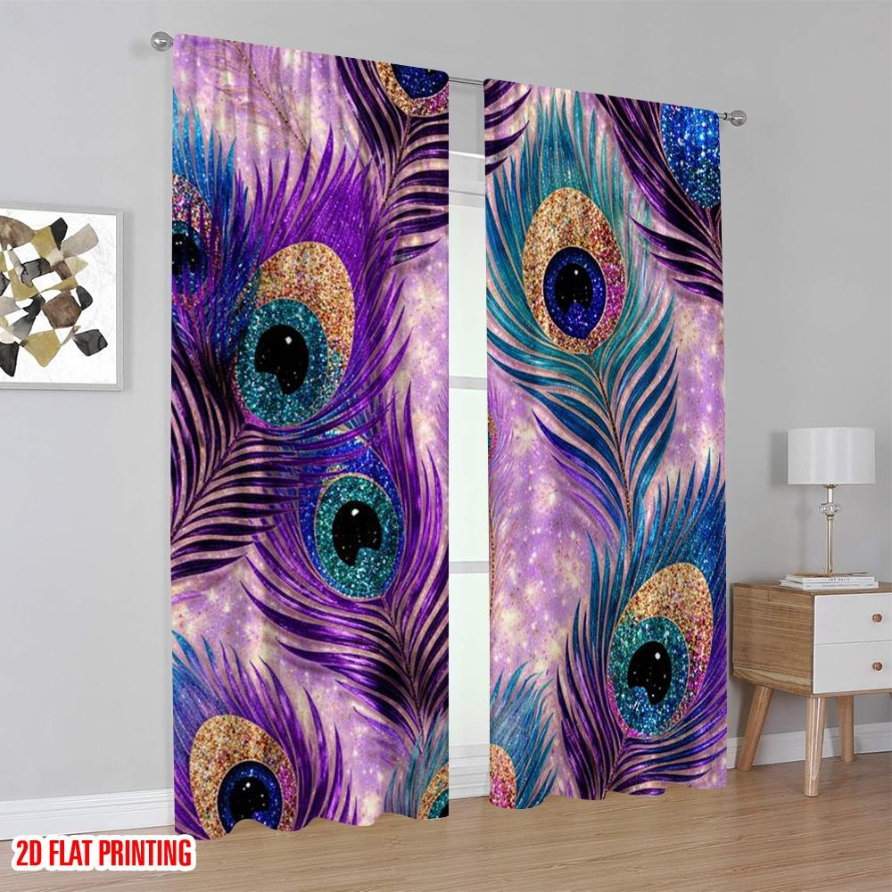2D Flat Printing 2pcs Curtain Curtain Colorful Peacock Feathers Digital Printed Polyester Drapes Festive Curtains Use for All