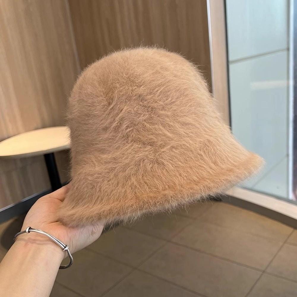 Furry Plush Bucket Cap Knitted Anti-cold Bucket Hat Temperament Winter Fisherman Hat  Daily