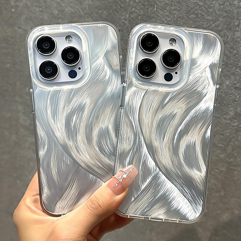 Luxury Silver Shell Pattern Case For iPhone 15 Pro Max 11 12 13 14 Pro Max Shockproof Bumber Soft IMD  Back Cover Coque